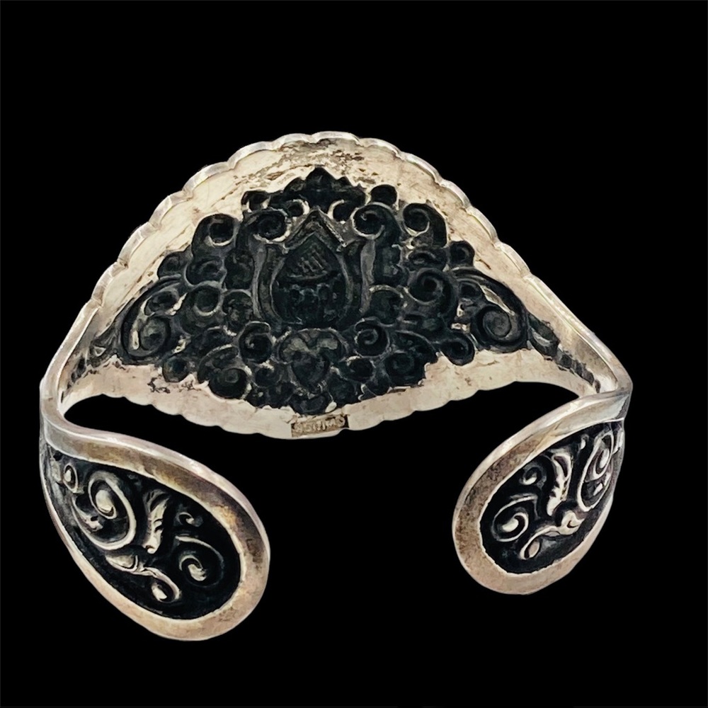 Rare Vintage 1930's Indonesian Yogya 800 Silver Lotus Flower Bracelet - Picture 7 of 9